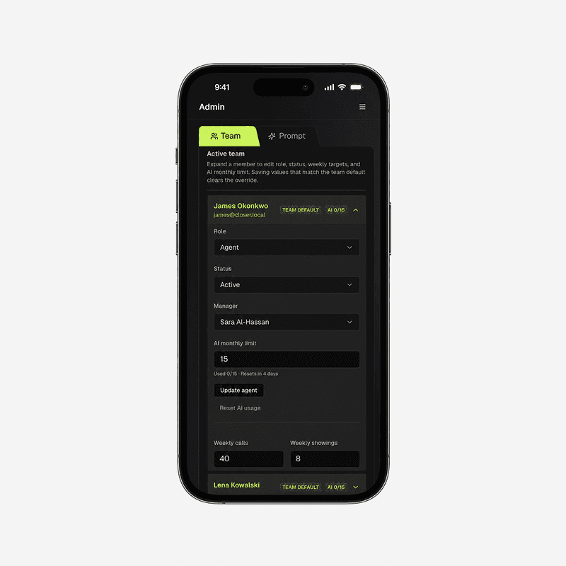 لقطة مقرّبة من إعدادات الأدوار تعرض مستويات صلاحيات الوكيل والمدير والمسؤول.